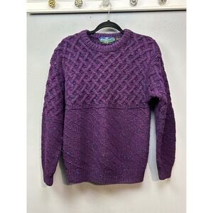 Windborne Handknit Wool Cable Knit Sweater Purple Speckled Size S M